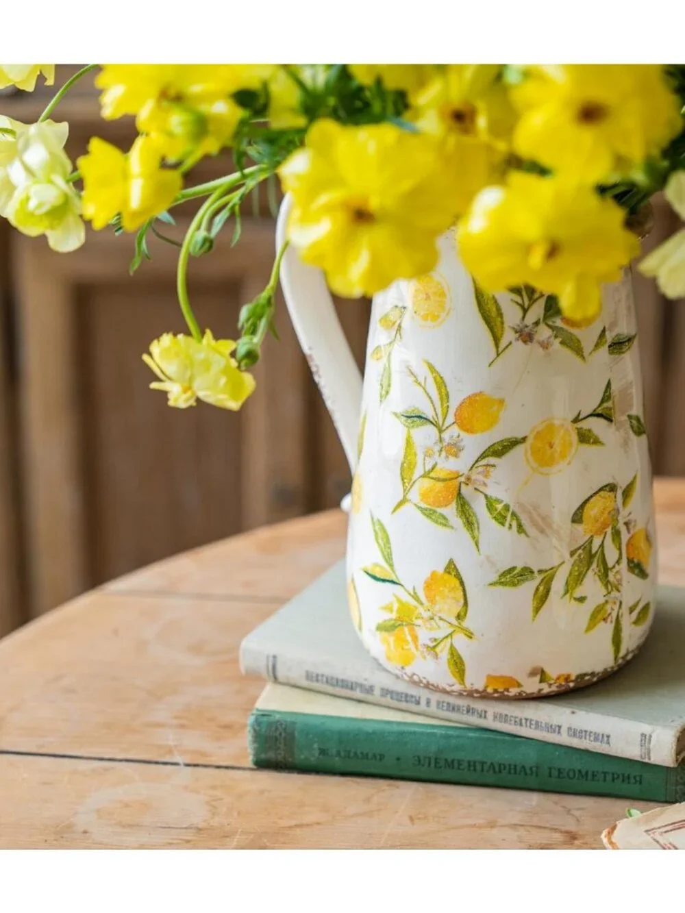 Vintage Lemon Ceramic Vase with Handle - Retro Ice Glazed Farmhouse Decor, 7